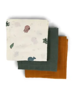 Done By Deer - harsoliina 3-pack 70x70 - Sea friends