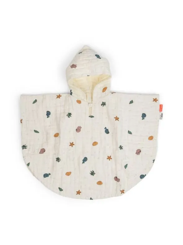 Done By Deer - luomupuuvillainen poncho pyyhe lapselle - Sea friends Beige