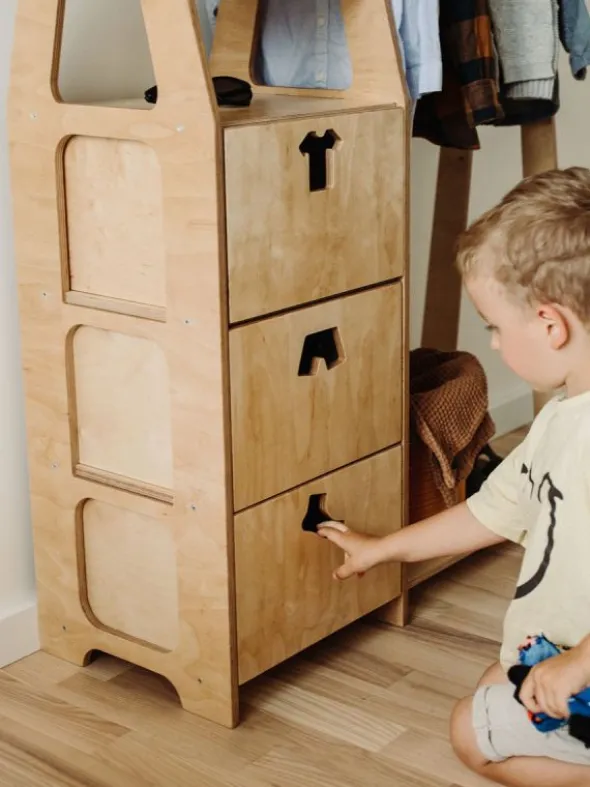 Duck Woodworks - lasten vaatekaappi laatikoilla