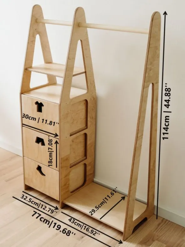Duck Woodworks - lasten vaatekaappi laatikoilla