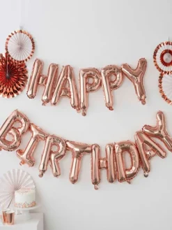 Ginger Ray - folioilmapallo Happy Birthday, ruusukulta