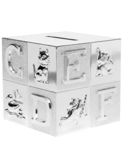 Kaunis hopeoitu säästölipas kaiverruksella, ABC