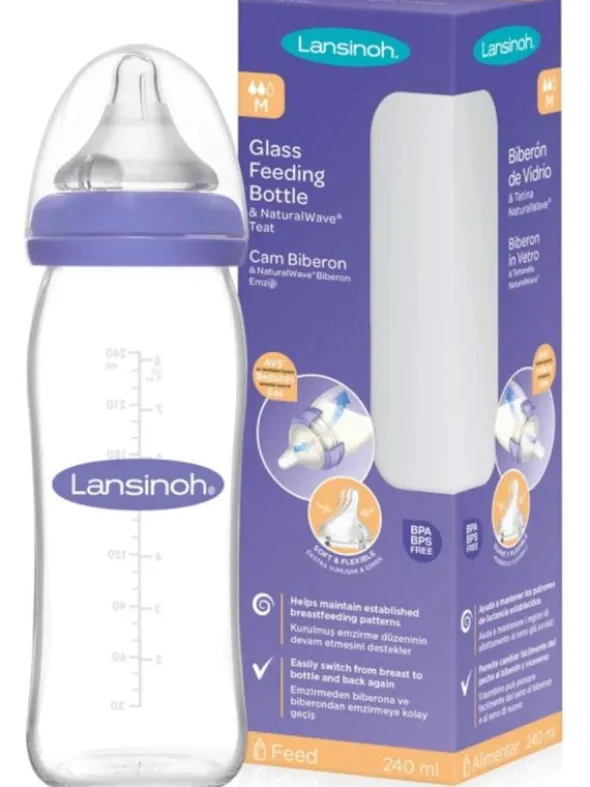 Lansinoh - lasinen tuttipullo 240ml, 3kk+