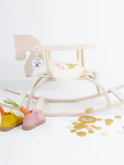 Petit Puk puinen keinuhevonen turvakaarella, natural