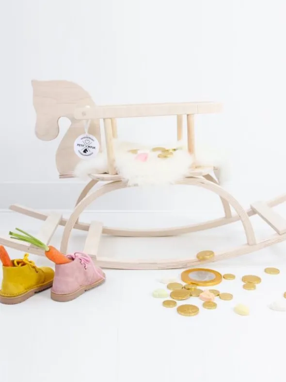 Petit Puk puinen keinuhevonen turvakaarella, natural