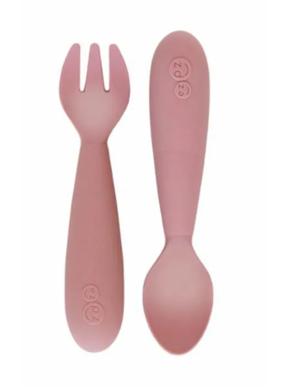 Silikoniset MINI ensilusikka ja haarukka, blush | EZPZ