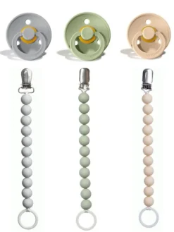 Tuttinauhat ja BIBS tutit vauvalle 3-PACK, sage