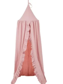 Vuodekatos jossa etuosassa röyhelö, dirty pink