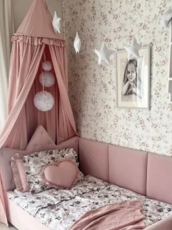 Vuodekatos jossa röyhelö, dirty pink