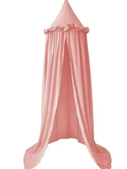 Vuodekatos jossa röyhelö, dirty pink